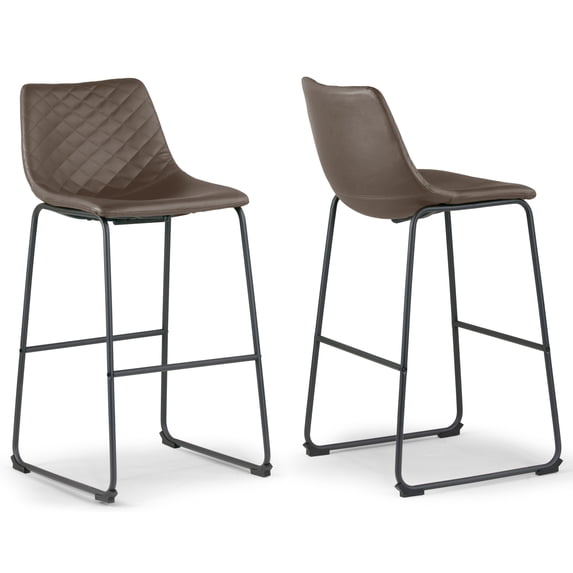 Set of 2 Atia Black Stained Rubberwood Counter Stool with Low Back Fabric Seat