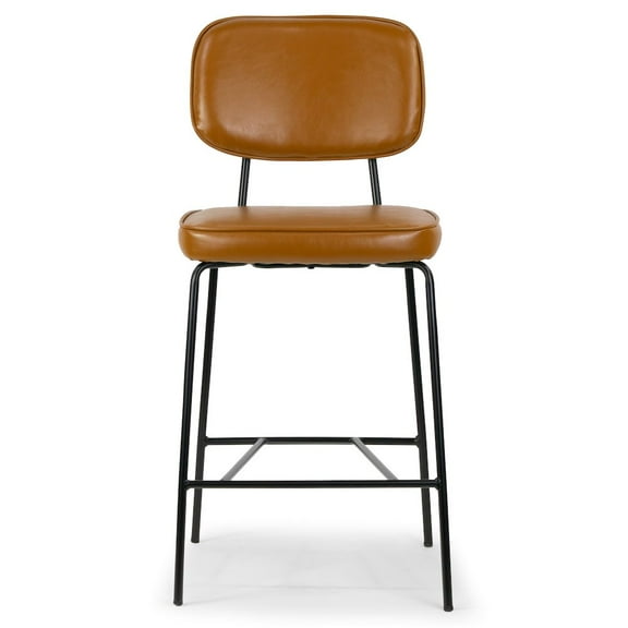 Set of 2 Avel Cappuccino Faux Leather Counter Stool with Black Metal Legs