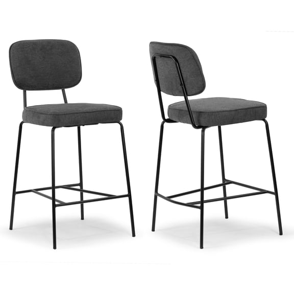 Glamour Home Avel Fabric Counter-Height Stools With Backs, Gray/Black, Set Of 2 Stools