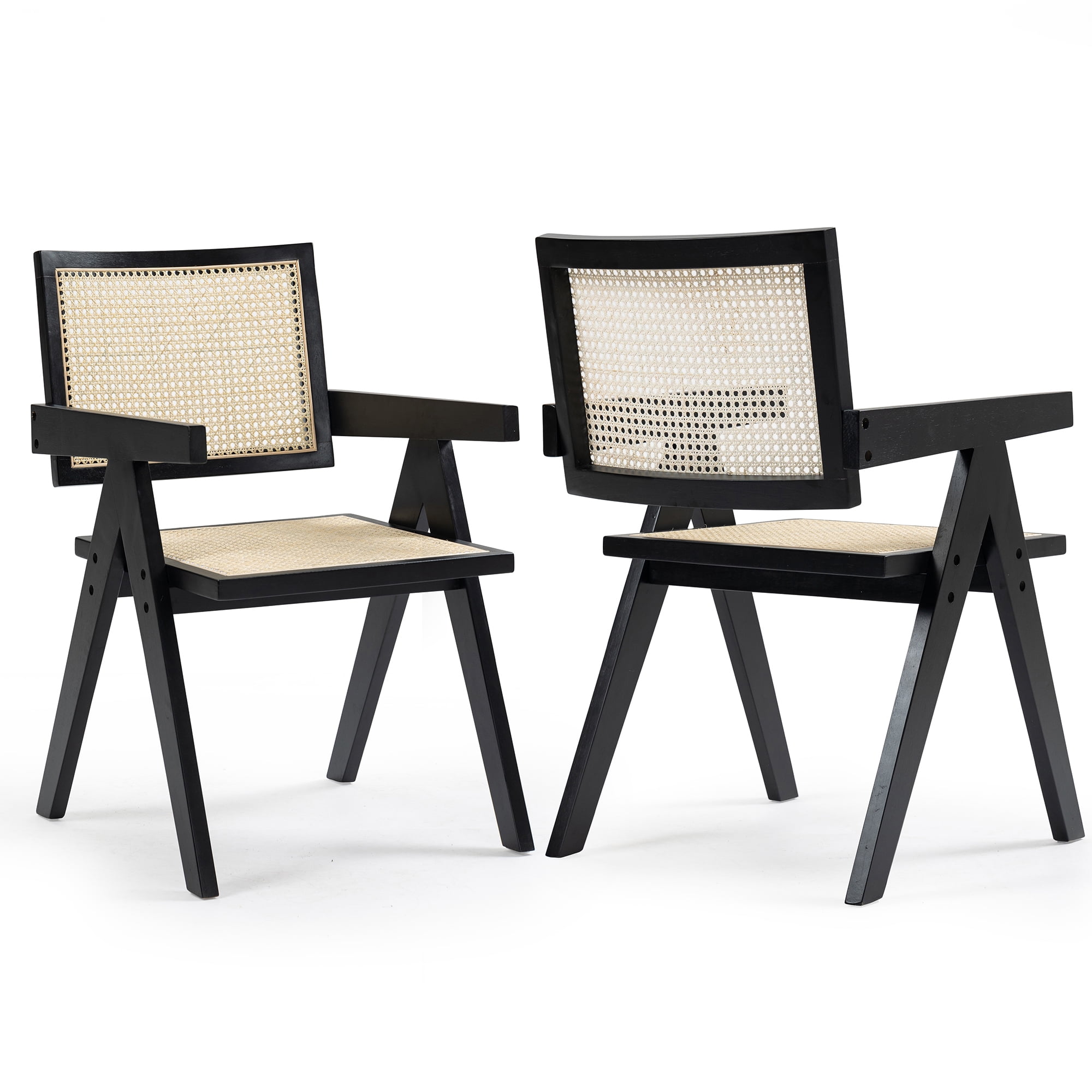 Glamour Home Bardot 17" Wood & Rattan Dining Chair in Black (Set of 2) - Walmart.com