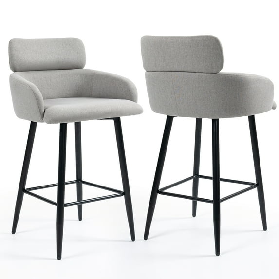 Glamour Home Barker 26.8" Fabric & Iron Bar Stool in Gray/Black (Set of 2)