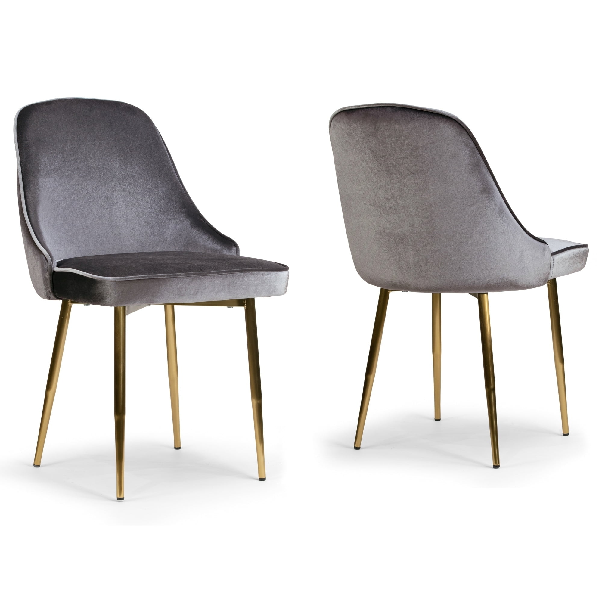 Set of 2 Sandy Brown Velvet Parsons Dining Chairs with Brushed Golden Steel Legs