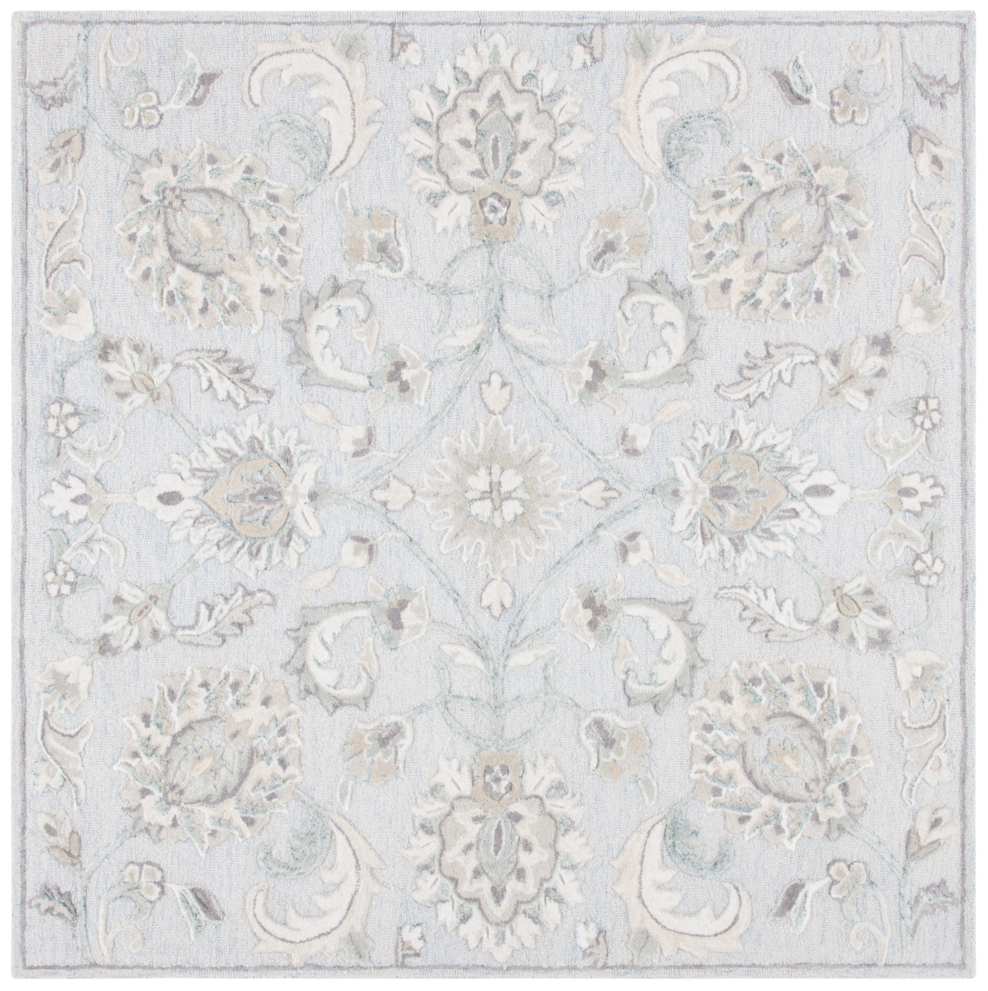 Light Blue and Ivory Square Hand-Tufted Wool Area Rug