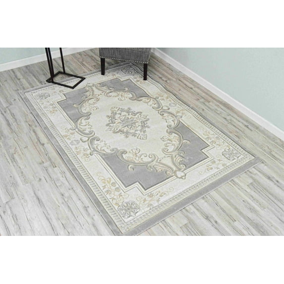 Glamour Thick Plush Oriental Area Rug Traditional Carpet Floral Medallion Design-206 (2'6"x3'9",Frost)