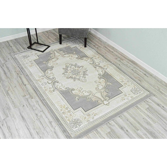 Glamour Thick Plush Oriental Area Rug Traditional Carpet Floral Medallion Design-206 (2'6"x3'9",Frost)