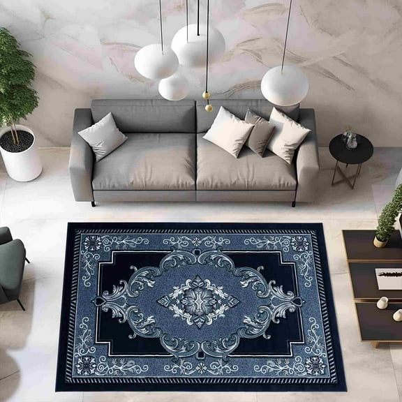 Glamour Thick Plush Oriental Area Rug Traditional Carpet Floral Medallion Design-206 (2'6"x3'9",Navy)