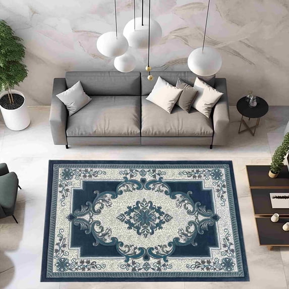 Glamour Thick Plush Oriental Area Rug Traditional Carpet Floral Medallion Design-206 (3'9"x5'3",Aqua)
