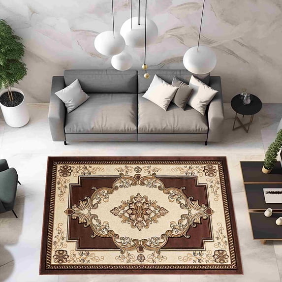 Glamour Thick Plush Oriental Area Rug Traditional Carpet Floral Medallion Design-206 (5'2"x7'5",Brown)