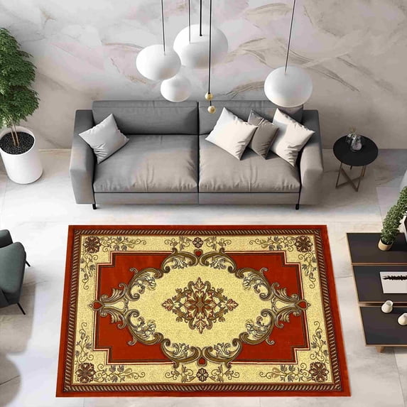 Glamour Thick Plush Oriental Area Rug Traditional Carpet Floral Medallion Design-206 (5'2"x7'5",Terracotta)