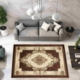 thumbnail image 1 of Glamour Thick Plush Oriental Area Rug Traditional Carpet Floral Medallion Design-206 (5'3"x5'3" Round,Brown), 1 of 6