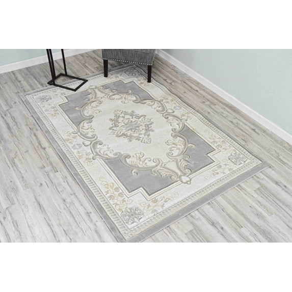 Glamour Thick Plush Oriental Area Rug Traditional Carpet Floral Medallion Design-206 (6'6"x9'2",Frost)