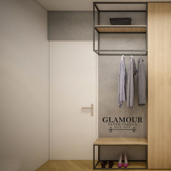 Glamour Never Takes A Day Off - Life Quotes Closet Quotes Quote Fashion Style Dresser Vinyl Wall Art Decal Sticker Home Closet Area Dressing Room Dressing Area Wardrobe Cabinet Size (4x10 inch)