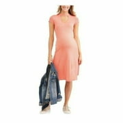 Glamour Pink Swing Dress Maternity Size M Striped Coral Short Sleeve Gigi Neck Midi