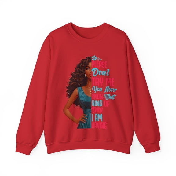 Glamour Queen Unisex Heavy Blendâ„¢ Crewneck Sweatshirt: 'Please Don't Try Me' Logo, Red