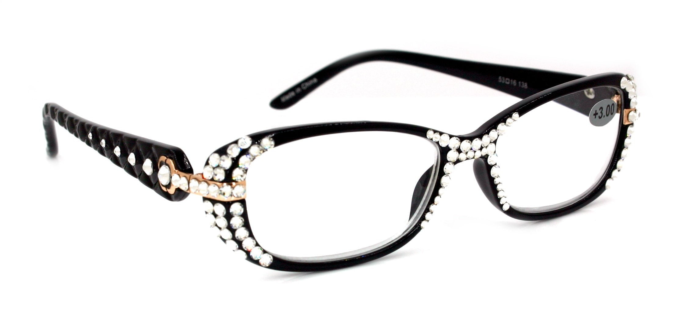 Glamour Quilted, (Bling) Women Reading Glasses W (Sides, Front) (Clear ...