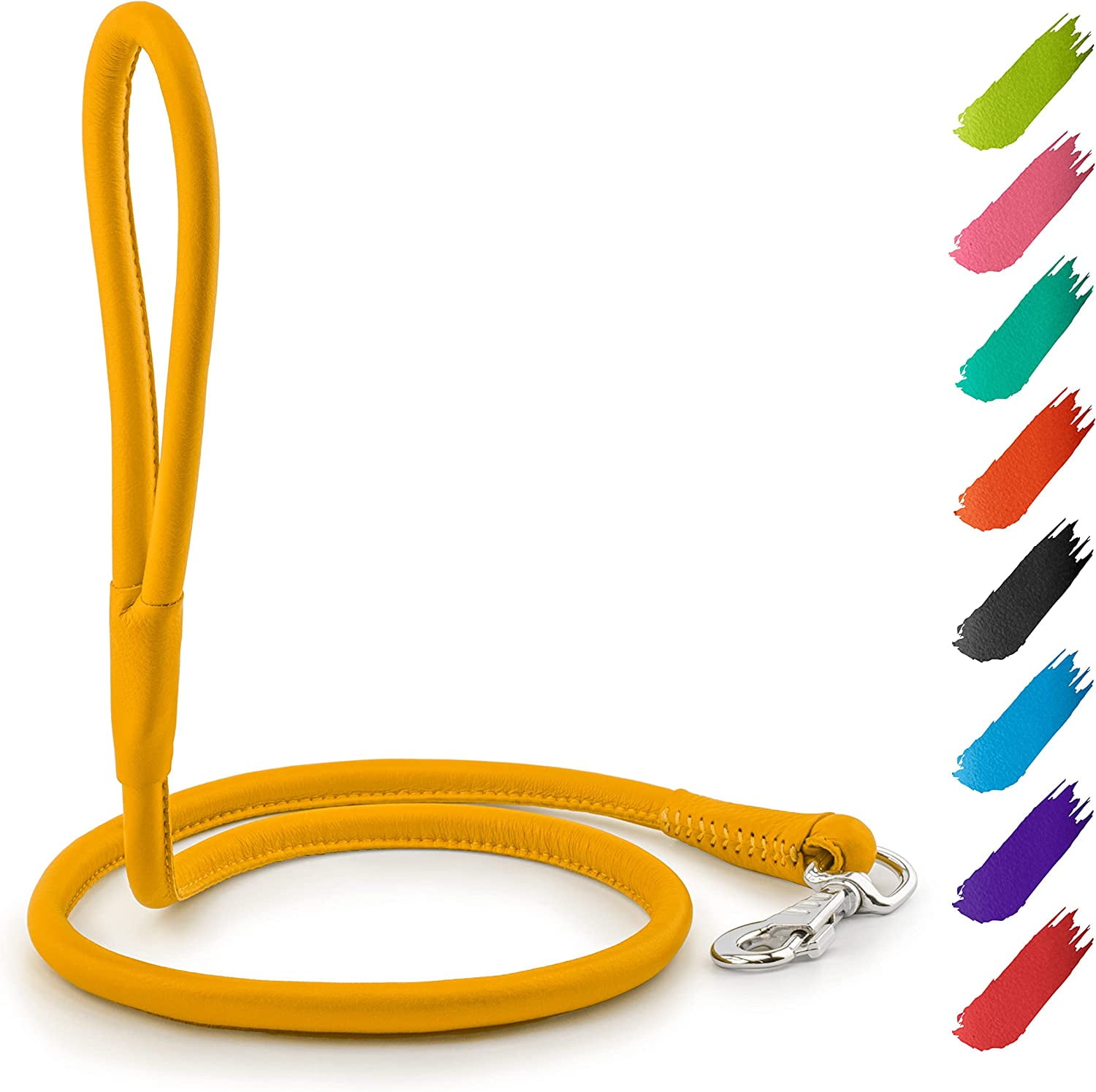 Glamour Rolled Leather Dog Leash for Small Medium and Large Dogs | Heavy Duty Strong Leather Puppy Leash for Outdoor Walking Running Training | Strong Dog Leashes for Large Breed Dogs - Yellow