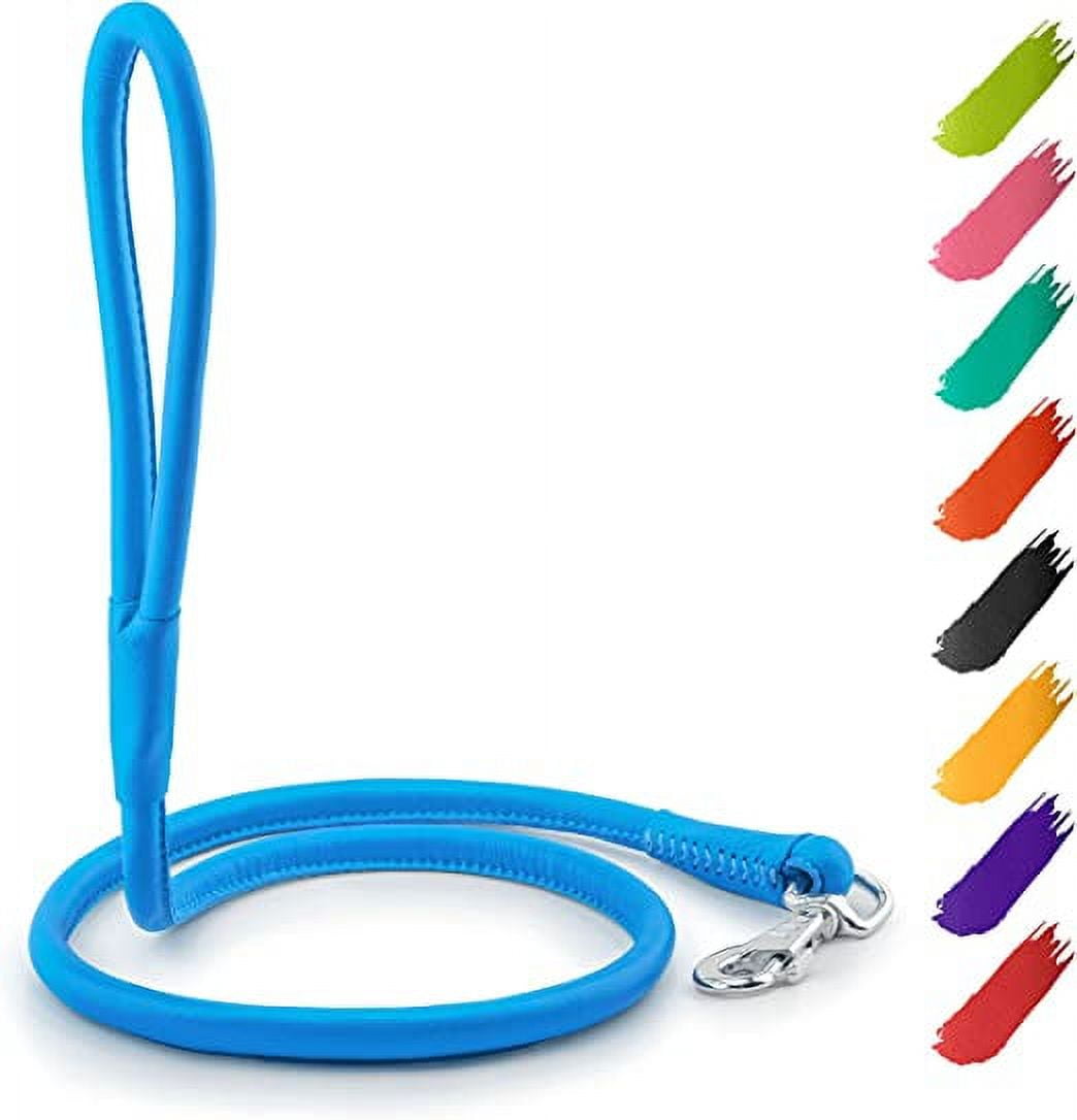 Glamour Rolled Leather Dog Leash for Small Medium and Large Dogs | Heavy Duty Strong Leather Puppy Leash for Outdoor Walking Running Training | Strong Dog Leashes for Large Breed Dogs - Blue