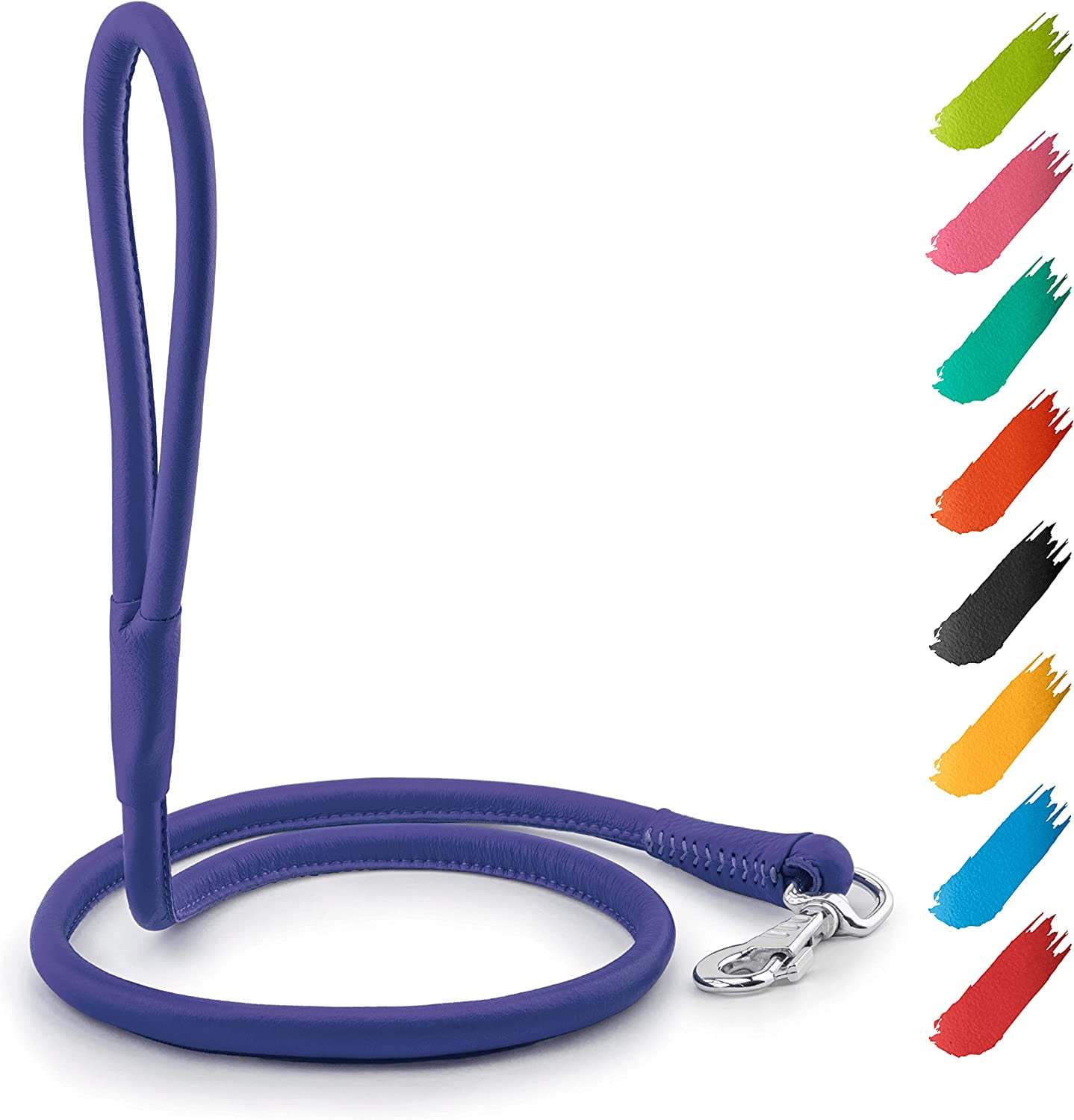 Glamour Rolled Leather Dog Leash for Small Medium and Large Dogs | Heavy Duty Strong Leather Puppy Leash for Outdoor Walking Running Training | Strong Dog Leashes for Large Breed Dogs - Purple