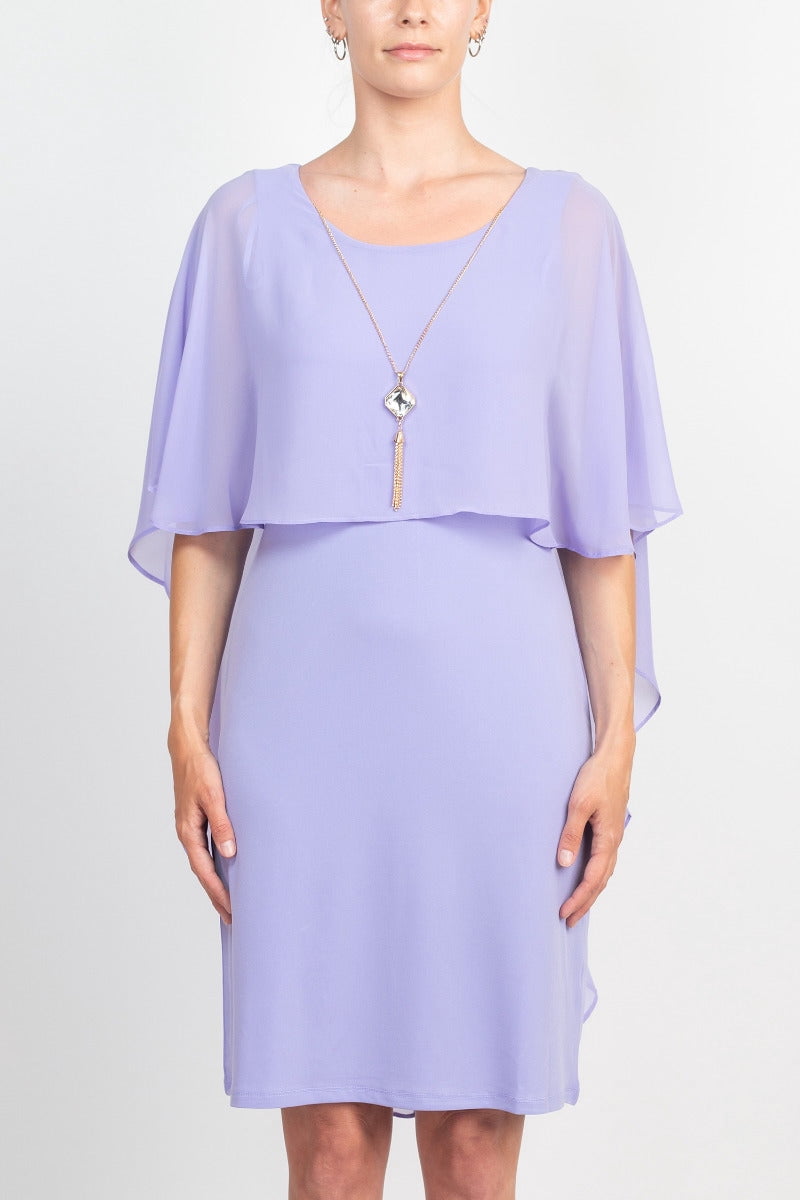 A-Line Scoop Flutter Sleeves Chiffon Tea-length Dress Lavender main image 0