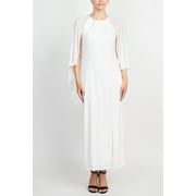 Glamour Scoop Neck Chiffon Cape Short Sleeve ITY Long Dress-WHITE / 6