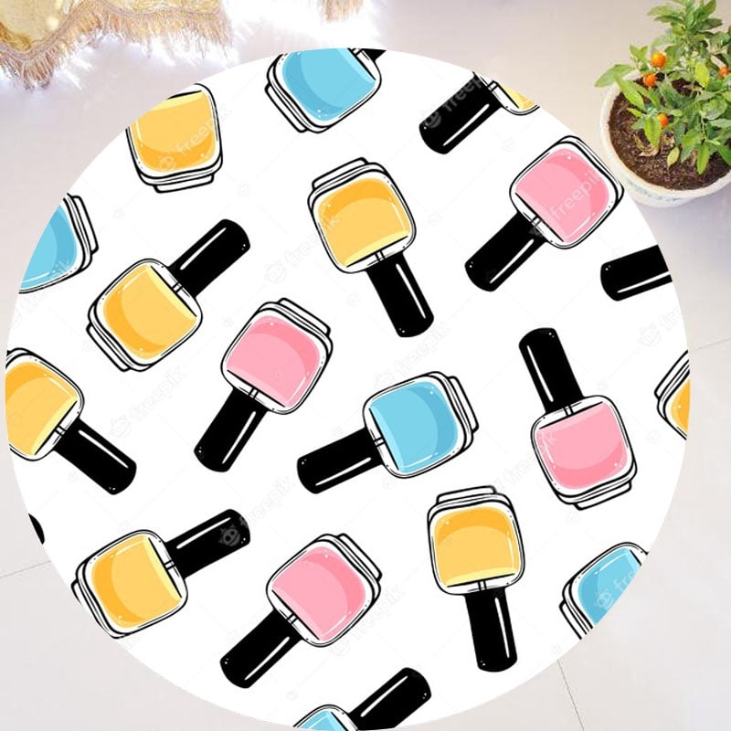 Glamour Stripes Nail Polish and Hearts Makeup Cosmetics Round Area Rug ...