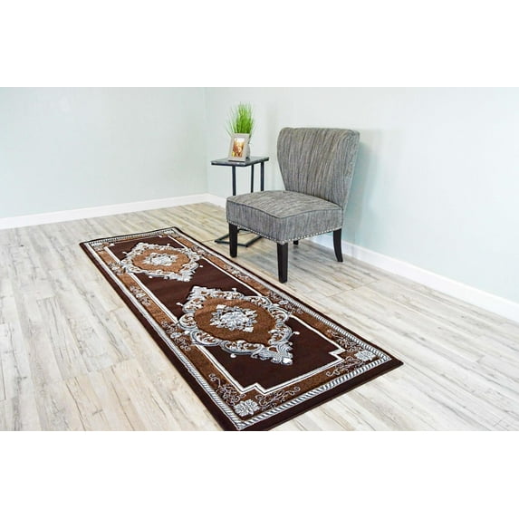 Glamour Thick Plush Oriental Area Rug Traditional Carpet Floral Medallion Design-206 (2'6"x7'9" Runner,Espresso)