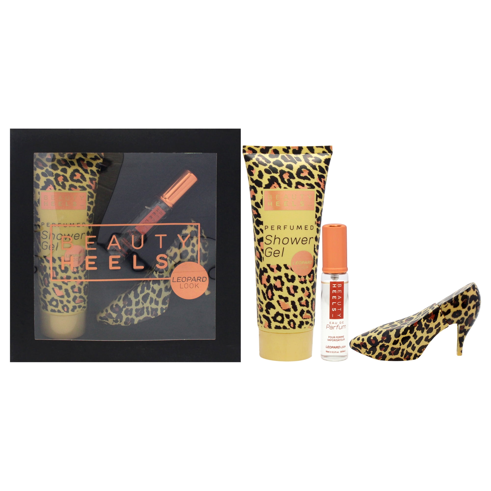Glamour and Heels Beauty Heels Leopard Edition , 3 Pc Gift Set 1oz EDP Spray, 0.50oz EDP Spray, 4oz Shower Gel