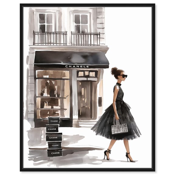 Glamourâ€™s Exit Canvas Fashion Wall Art by Art Remedy, Black Frame, 20" x 24"