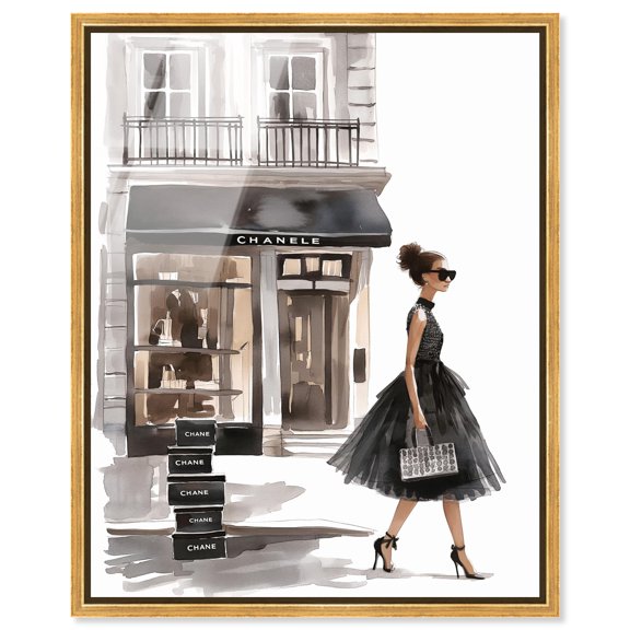 Glamour’s Exit Framed High-Gloss Acrylic Glass Wall Art Fashion Wall Art by Art Remedy, Gold Frame, 36 x 45