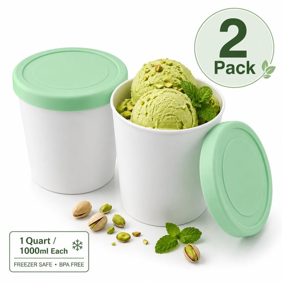 GlamourGarden Green Plastic Stackable Ice Cream Food Storage Container (2 Count)