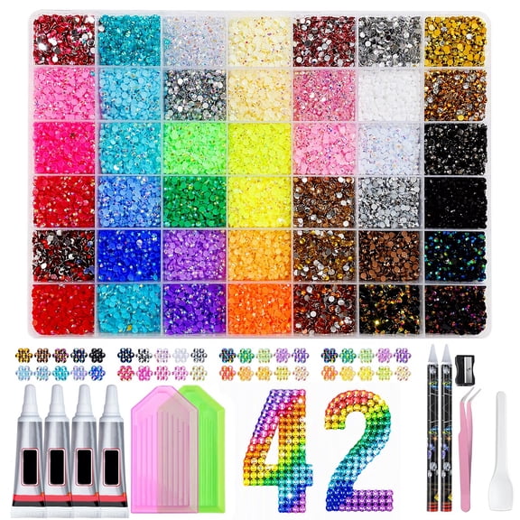 GlamourGaze 33600Pcs Bedazzling Kit Rhinestones 3mm 42 Colors Resin Nail Gems Glitter Diamond Art Accessories Pickup Pen B7000 Glue