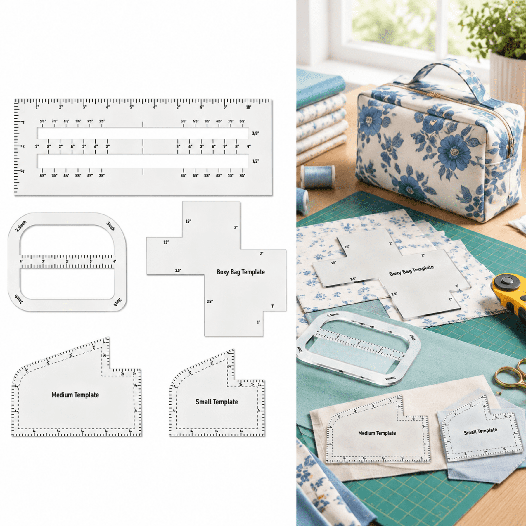 Sewed Purses GlamourGaze 5Pcs Acrylic Bag Making Templates Set - DIY Sewing Ruler ...