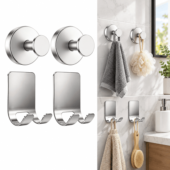 GlamourGaze Chrome Suction Hooks Heavy Duty 4 Pack