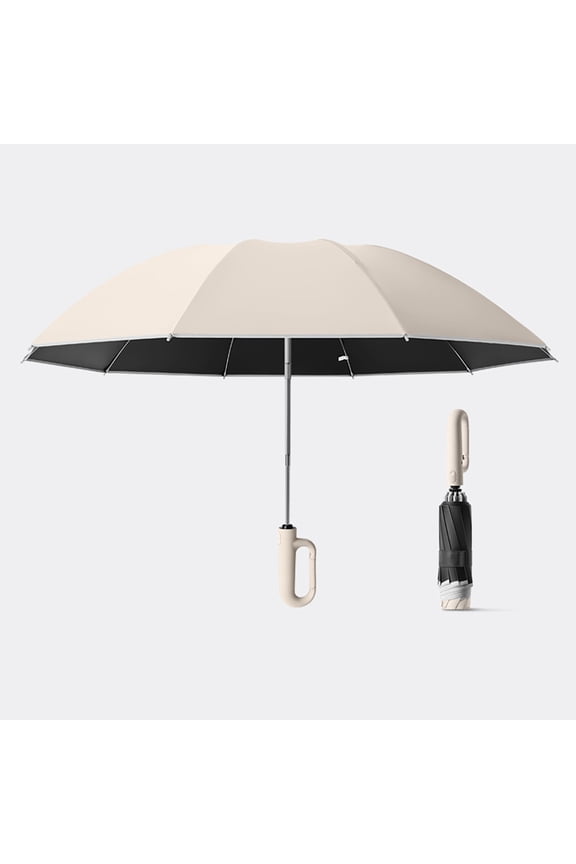 Inverted Umbrella with Carabiner Handle Compact Wind Proof for Rain and Sun Protection Portable Reverse Folding 10 Ribs Off-White