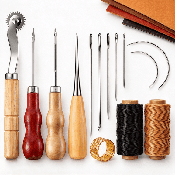 GlamourGaze Leather Sewing Kit with Awl, Seam Ripper, Needles, Thread & Leather Tool – for Shoes, Sofa, Tent, Carpet, DIY