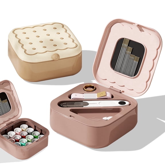 GlamourGaze Sewing Kit, Portable 2-Layer Organizer with Magnetic Needle Holder, Storage Case for Home Clothes Repair, Beginners Supplies, Pink
