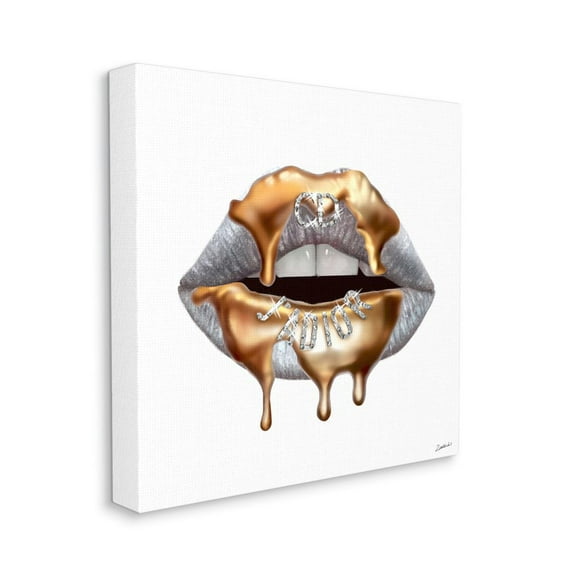 Glamourous Silver Lip Portrait High Fashion Styling Beauty & Fashion Gallery-Wrapped Canvas Print Wall Art, 17x17