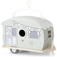 thumbnail image 1 of Glamper Van Birdhouse, Pale Grey, Retro Cruiser Design, MDF Wood, White Iron Hanger, Peace Sign, Windows, Cleaning Door, 10.25 L x 5 W x 9.5 H Inches, 1 of 6