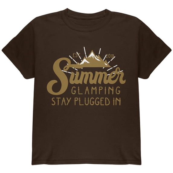 Glamping Plugged In Youth T Shirt Dark Chocolate YXL