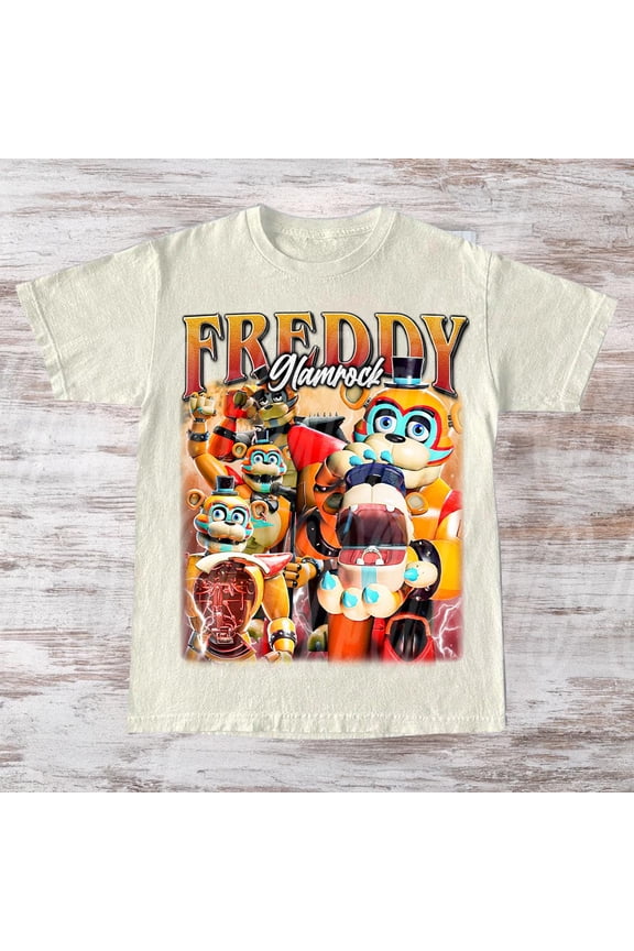 Glamrock Freddy Five Night at Freddy's T-Shirt, FNAF Inspired Tee, Five Nights Vintage Bootleg Collage, Horror Game Fan Unisex T-Shirt