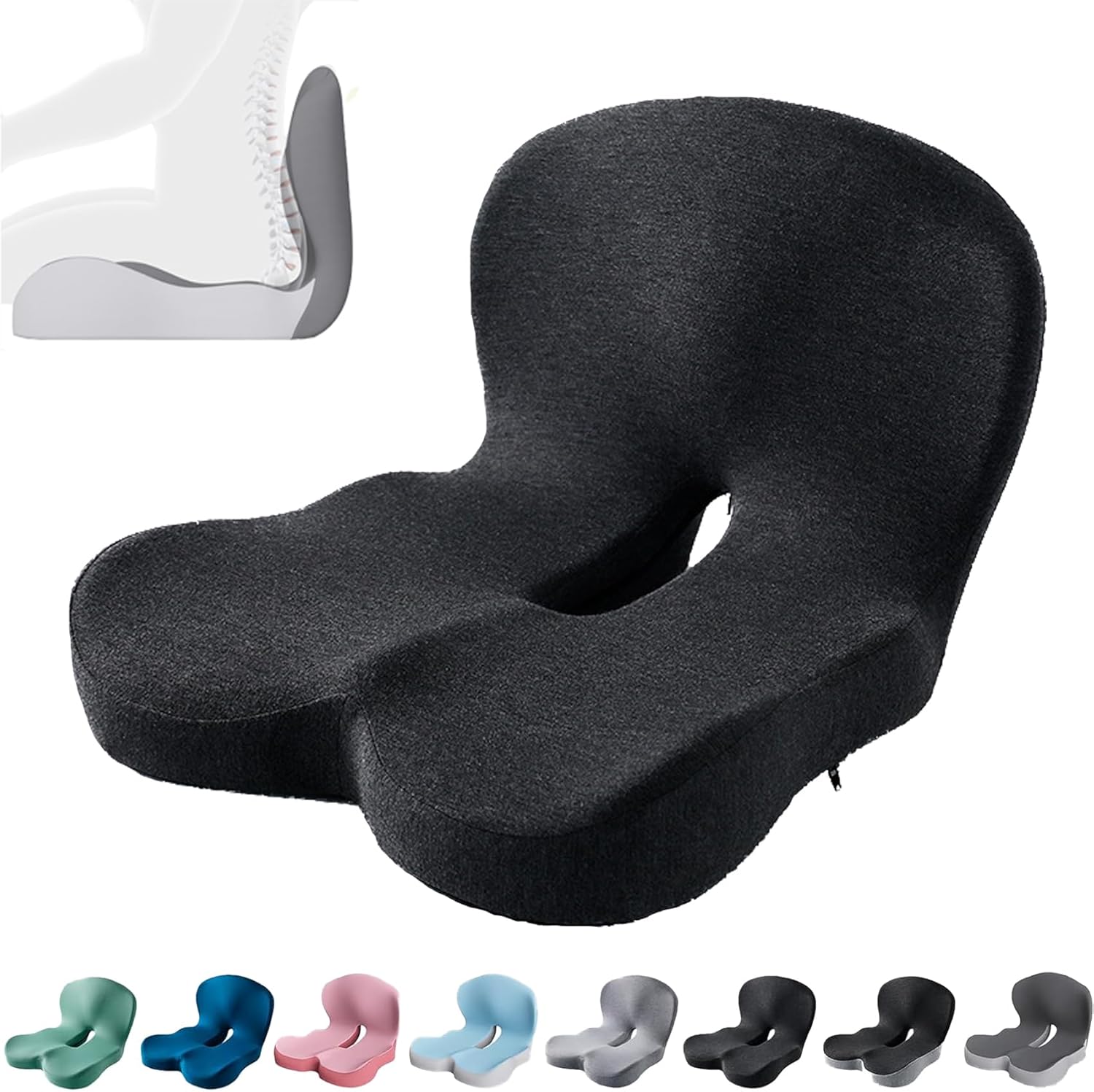 Glamvidas Memory Foam L-Shaped Seat Cushion - Tailbone Pain Relief, Non-Slip, Dark Gray