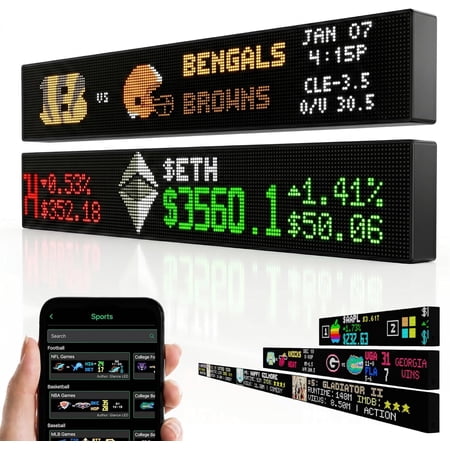 Glance Scroll – Customizable Scrolling LED Ticker Display for Live Sports, Stocks, News & More, Sport Ticker Display for Man Cave, Wall Street Stock Market LED Ticker Display, Made in USA,
