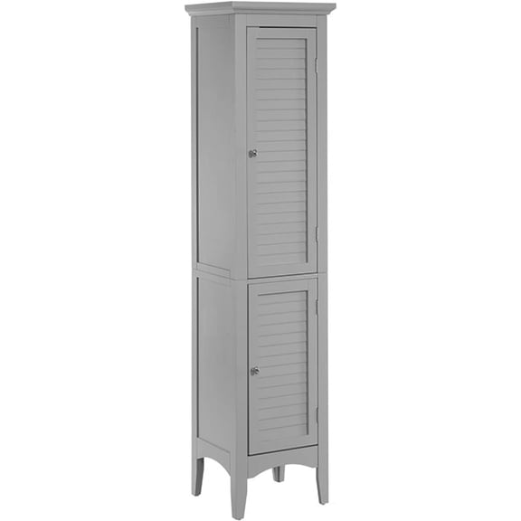 Glancy Tall Slim Freestanding Double Tier Floor Linen Cabinet with 1 Adjustable and 3 Fixed Interior Shelves 5 Storage Spaces and 2 Louvered Doors, Gray