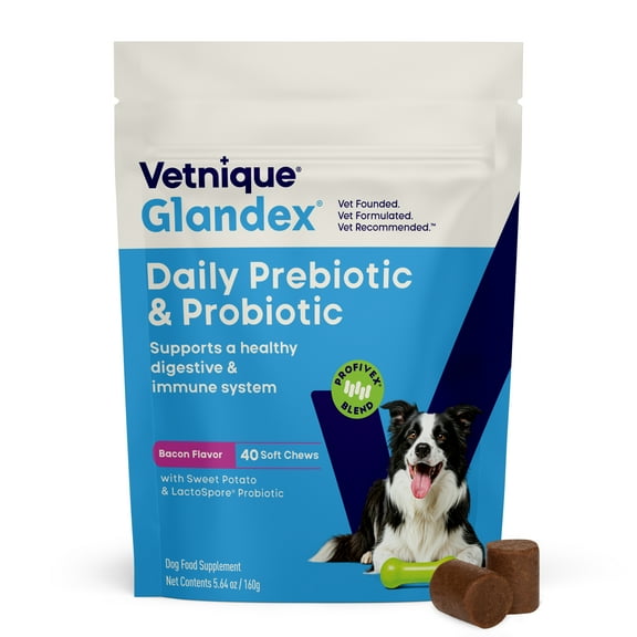 Vetnique Labs Glandex Daily Prebiotic & Probiotic Soft Chews, For All Dogs, Bacon Flavored, 40ct.