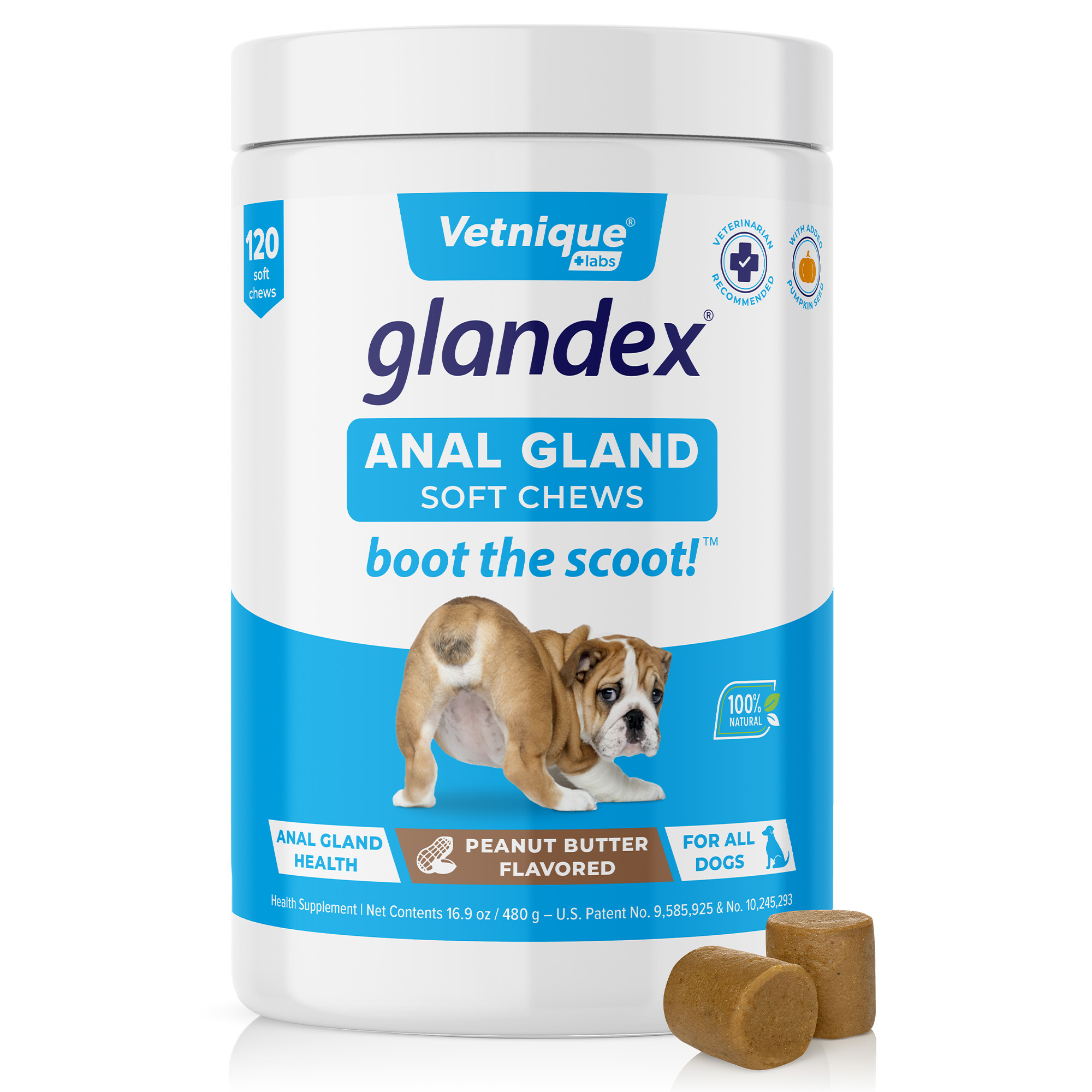 Vetinque Labs Glandex Anal Gland Soft Chews for All Dogs Peanut Butter Flavored 120 Count