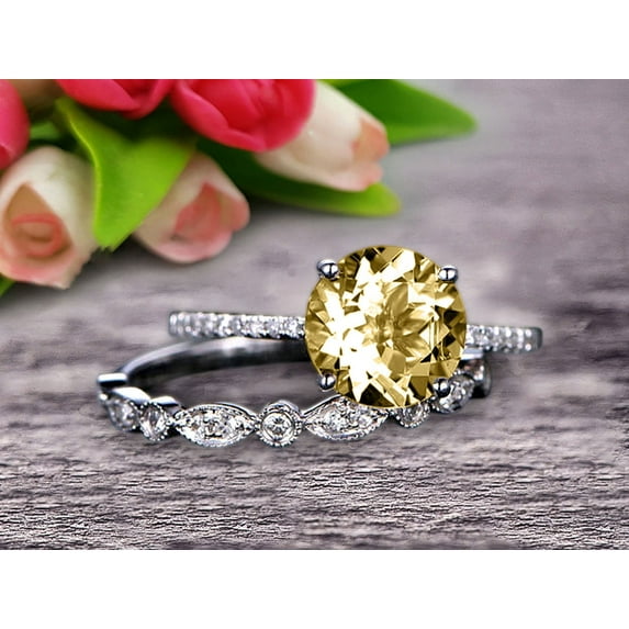 Glaring Staggering Ring 2 Carat Champagne Diamond Moissanite Engagement Ring Solid 10k Rose Gold 6mm Round Cut Gemstone Promise Ring Bridal Ring Set