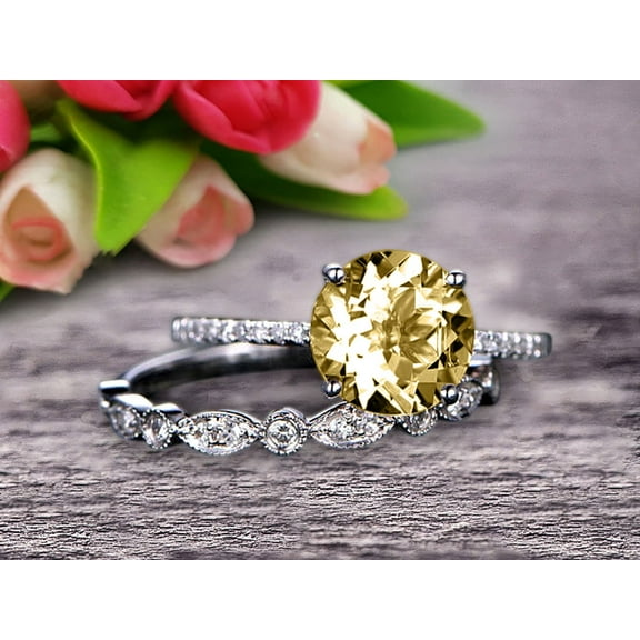 Glaring Staggering Ring 2 Carat Champagne Diamond Moissanite Engagement Ring Solid 10k Rose Gold 6mm Round Cut Gemstone Promise Ring Bridal Ring Set