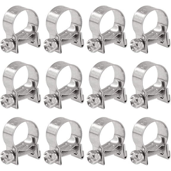 Glarks 12Pack 14-16mm Stainless Steel Mini Fuel Injection Hose Clamps Adjustable Pipe Hose Clip Tube Clamps Set (9/16''-5/8'' Dia)