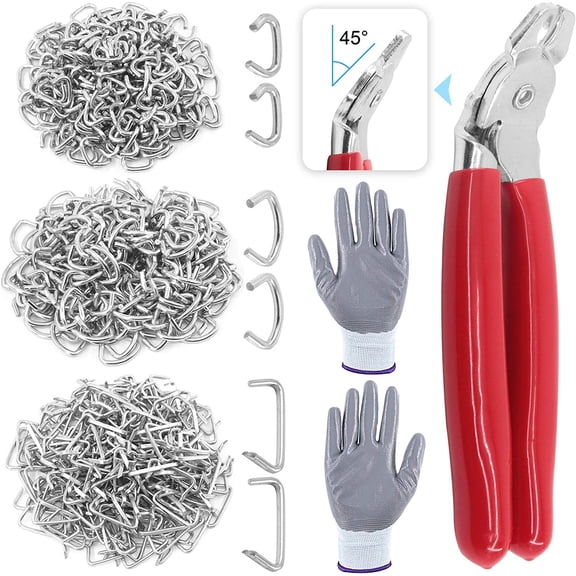 Glarks 362Pcs Hog Ring Pliers Kit with 360Pcs Steel Rings (1/2'' 3/4'' 3/8'') and Anti-Cutting Gloves for Upholstery, Fencing, DIY Craft, Furniture and More