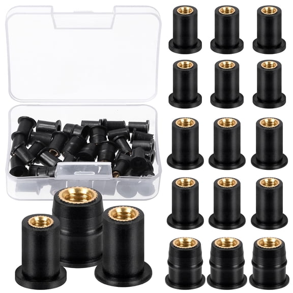 Glarks 37pcs M4 M5 M6 Black Rubber Well Nuts Set Expansion Brass Nuts Windshi...